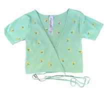 Zara Women's Medium to Large Green and‎ Yellow Floral Ribbed Wrap Crop Top Boho