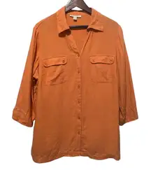 JM Collection Womens Tunic Button Top 14W Orange Linen Coastal Beach Resort