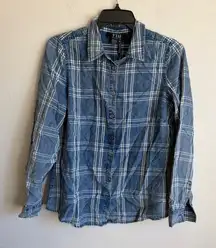 NWT FDJ French Dressing Jeans Blue White Plaid Button Down Blouse Womens 4