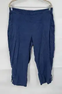 Habitat Linen Blend Cropped Lagenlook Pant Women Large Navy Minimalist‎ Beach