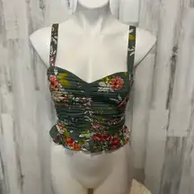 BOG Collective Green Floral Ruched Tank Top Size S