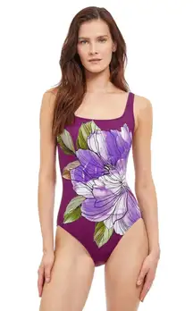 WILD FLOWER FULL COVERAGE SQUARE NECK ONE PIECE SWIMSUIT