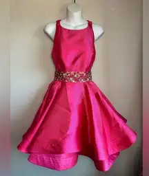 Mac Duggal Bright Pink A-Line Fit & Flare Floral Beaded Petticoat Formal Dress 2