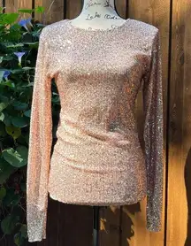 Intimately Long Sleeve Sequin Gold Rush Top Rose Gold Size S NWT