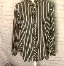 Ralph Lauren Grey White Striped Button Up Large