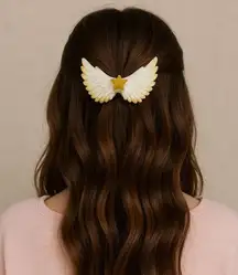 Angelcore Glitter Star Wing Hair Clip White & Gold Claw Barrette