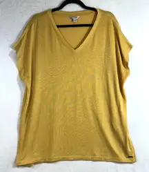 ORVIS XL Top Yellow Mustard V-Neck Stretch Soft Basic Shirt Tunic Dolman Sleeve‎
