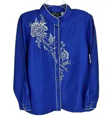 Bob Mackie Wearable Art Blue Floral Embroidered Oversized Long Sleeve Top Medium