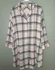 Soft Surroundings pink plaid flannel dress with pockets women’s size XL