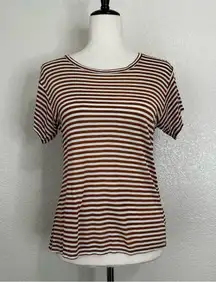 Reformation Jeans 100% Tencel Brown White Striped Short Sleeves Tee, Sz Medium