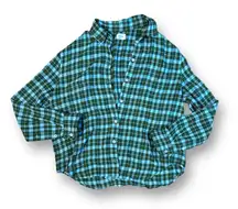 Aritzia Wilfred Free Plaid Button Down Shirt Blue and Green Size Small