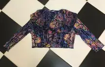 Vintage 90s Y2K  Cropped Bolero Shrug Crinkled Satin Floral size M