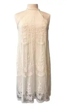 Jun & Ivy sleeveless dress Cream Lace overlay Halter Women’s size M NWT