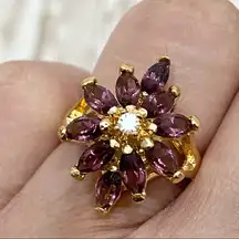 18K G.E. Amethyst Cocktail Cluster Ring Size 6
