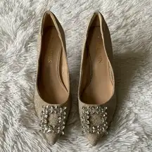 Dream Paris New gold shimmer embellished medallion heels shoes by Dream Pairs, size 7.5