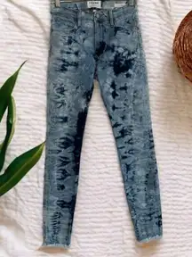 FRAME Le High Skinny Size 27 GAZE Tie Dye Blue Jeans Crop Stretch raw hem