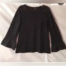 Lucky Brand Black Dot/Lace Women's Top, Size Large