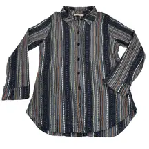 Soft Surroundings Multi Textured Knit Striped Button Up Shirt Long Sleeve Size S