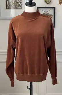 Vintage 80s Gloria Vanderbilt Brown Velour Mock Neck Pullover M