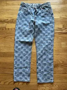 Song Jeans Women's Checkered Blue Jeans Size 5/27 Timeless Fit Boho