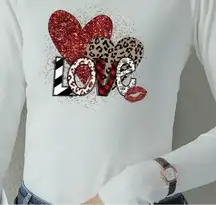 White Long‎ Sleeve Love Graphic Top