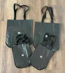 Lululemon Black Tote Bag Set Reusable Shopping Bag Set of 4