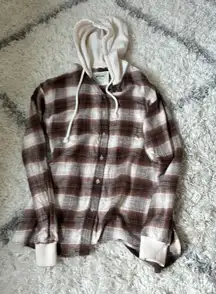 Flannel Hooded Button Up Brown