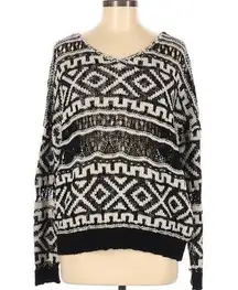 Lush Bohemian Tribal Patterned Open Knit V Neck Pull Over Sweater Size S/M