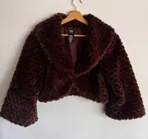 W‎ Work To Weekend Faux Fur Cropped Bolero Jacket Shrug Formal Brown Size 12