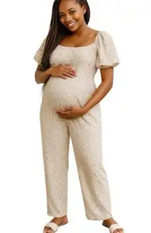 NWT Glamorous Bloom Maternity Ditsy Floral Smocked Straight Leg Jumpsuit Sz XS