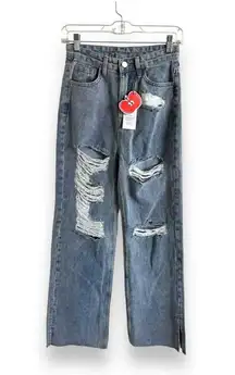 Cider Womens Jeans Sz XXS High Waist Wide Leg Ripped Raw Hem NEW
