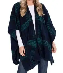 Woolrich | Plaid Boucle Shawl Poncho in Navy/Green One Size