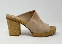 Vince Wyatt Oatmeal Beige Suede Cork Platform Open Toe Chunky Heels Shoes 6