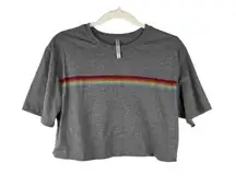 Fabletics Jade Short Sleeve Boxy Rainbow Crop Top Large