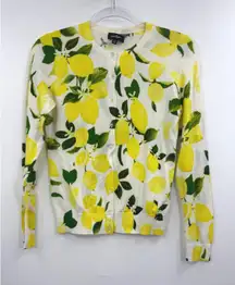 Lord Taylor Lemon Print Cardigan Sweater Womens XS TP Cream Yellow Green