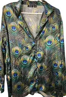 Nasty Gal Satin Peacock Feather Print PJ Top