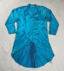 Vintage TJunior Tunic Blouse Shirt Top Womens XL Rare 80s Blue Back Fan Retro