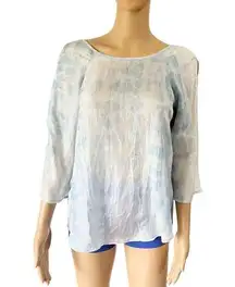 NWT Raven & Lily Baby Blue 100% Eco Dyed Silk Split Sleeve Sheer Blouse Sz Small