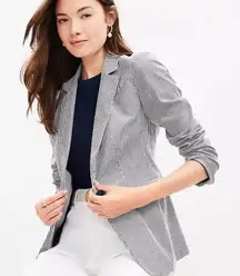 Ann Taylor Loft Blazer Seersucker Tailored Striped Blue White womens career NWOT