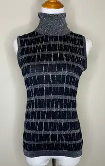 Carlisle Turtleneck Shell Striped Black Silver Stripe Sz Small