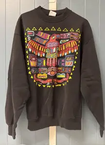 Vtg 90's Susan Costello Sweatshirt XL Black Totem Pole Aztec Indian Pop Art