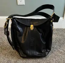 Marino Orlando Vintage Black Leather Shoulder Bucket Bag