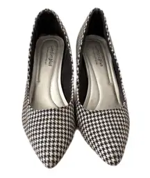 Houndstooth Slip-On Pointed Toe Heels Comfort Plus Kitten Pumps Black Size 6