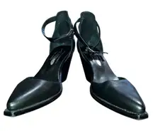 Jeffrey Campbell-Free People Black Leather Wedge Ankle-strap Heels- 7