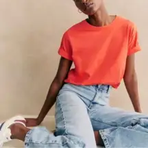 NWT Sézane Conrad Organic Cotton Short Sleeve T-Shirt | Sz Small | Tangerine