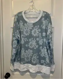 Time & Tru Blue Floral Scoop Neck Long Sleeve Pullover Sweatshirt XXXL