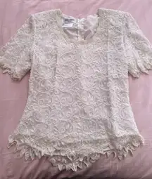Vintage White Beaded Lace Top