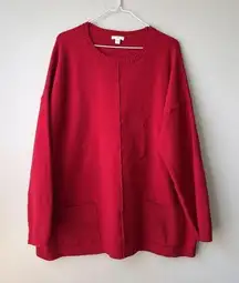 J. Jill Sweater Womens XL Red Crew Neck Pullover Pockets Long Sleeve Relaxed Fit