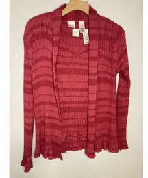 Emma James Red Metallic Cardigan Sweater & Tank Set Cotton Blend Small Medium