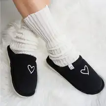 Black & White Cozy Casa Essential Slippers with Heart Design NWT